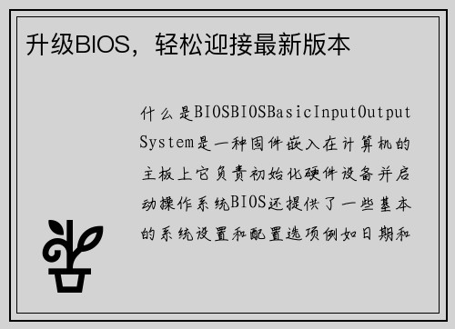 升级BIOS，轻松迎接最新版本